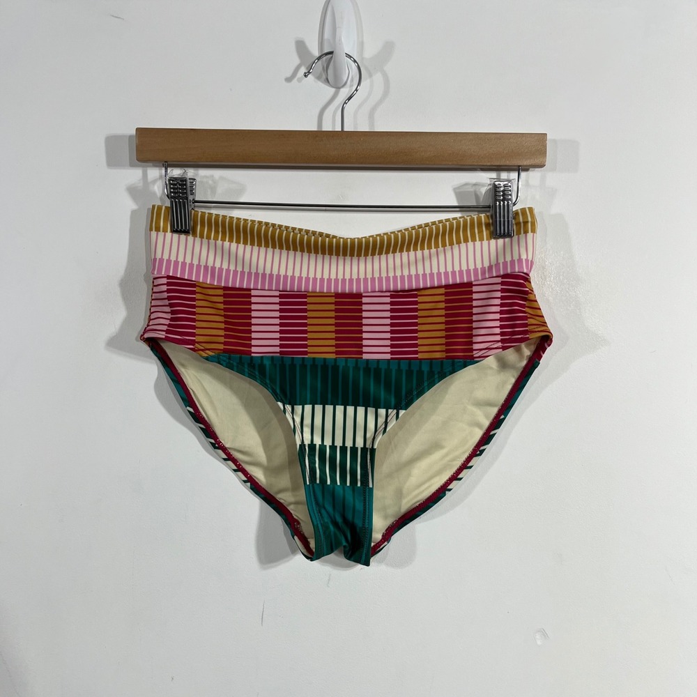 Nani Swimwear Womens High Waisted Bikini Bottoms Multi Color Stripe Small Boho